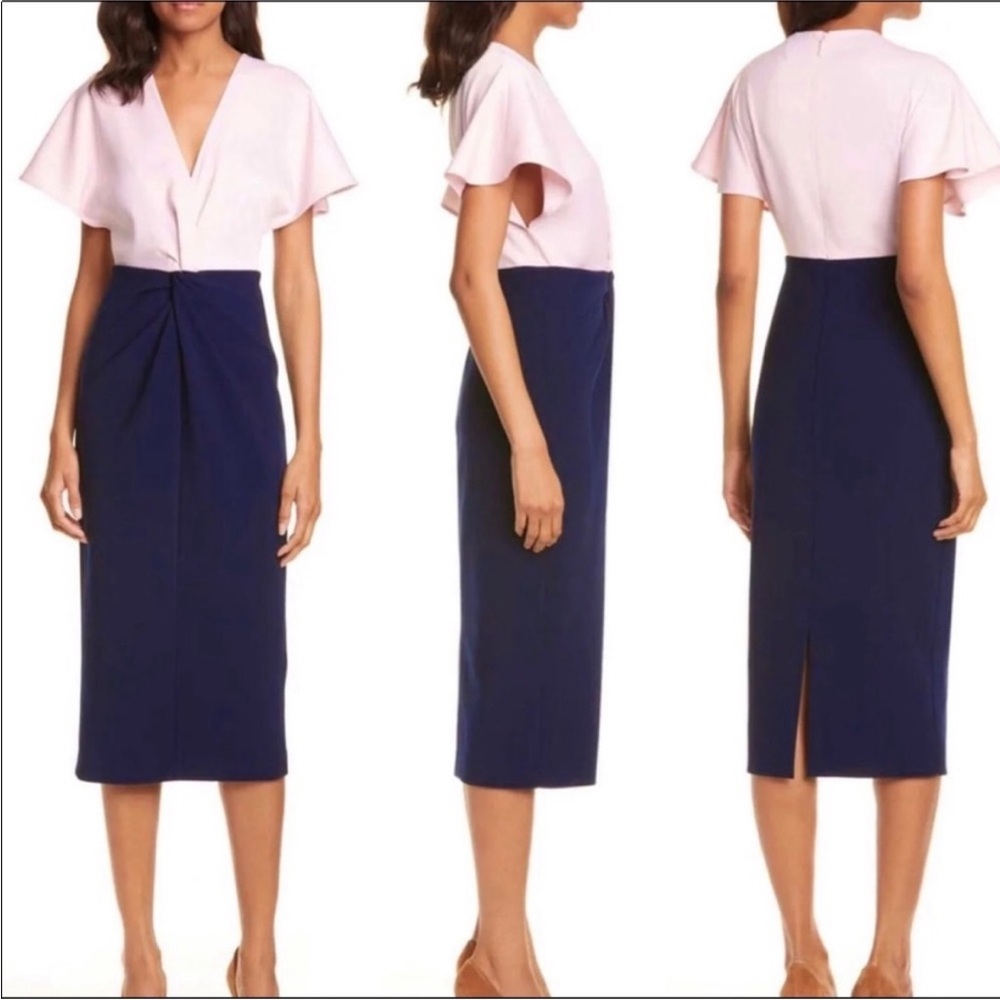 Ted Baker London Ellame Sheath Midi Dress in Pink & Navy